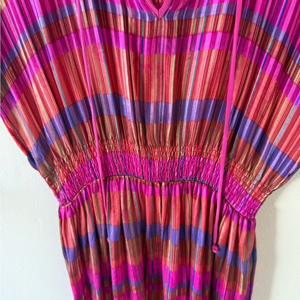 Vibrant Vintage Multicolor V-Neck Midi Dress - Picture 4 of 5